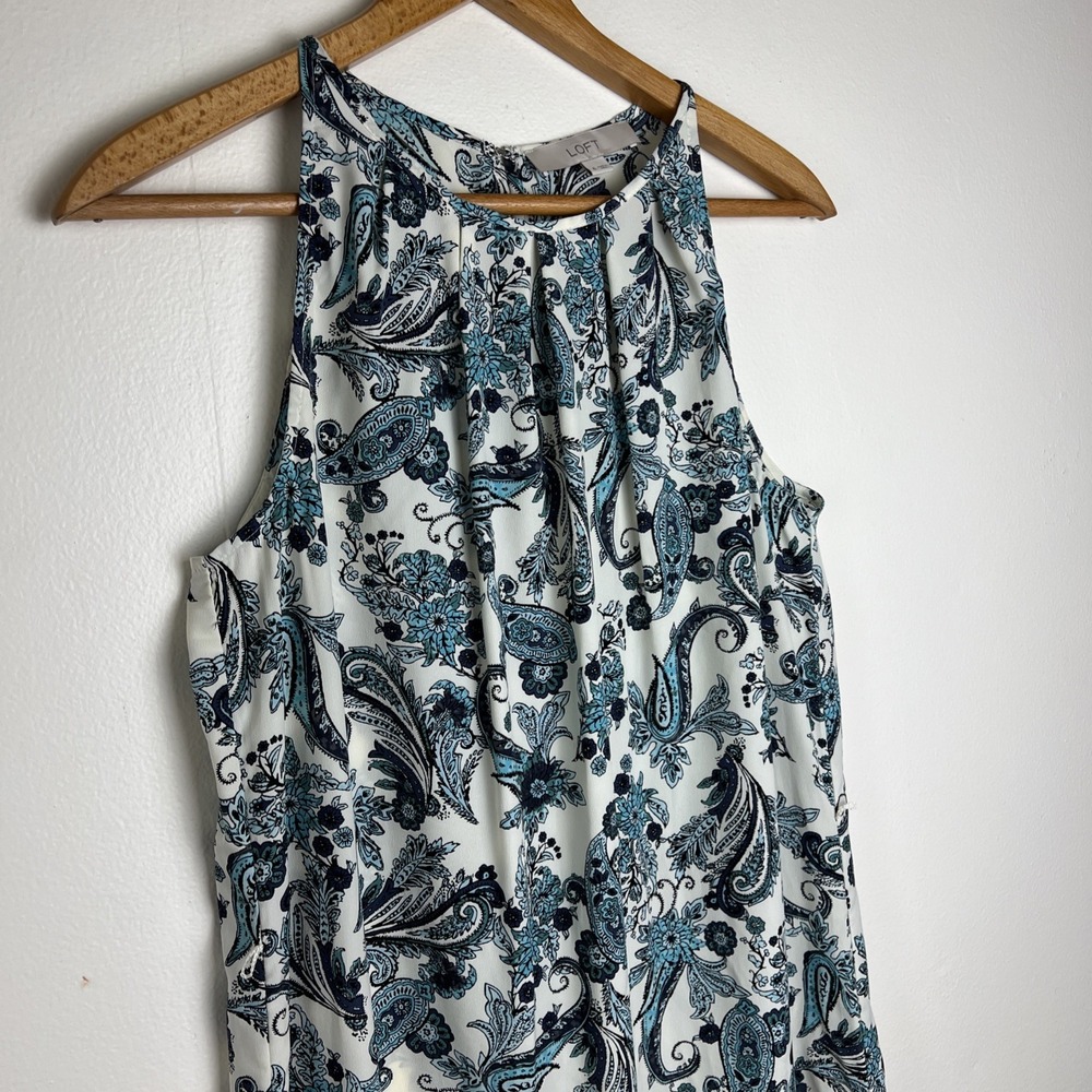 Loft Halter Maxi Dress Size 6 Paisley Coastal Beachy Summer Pleated Work Office - Picture 2 of 16